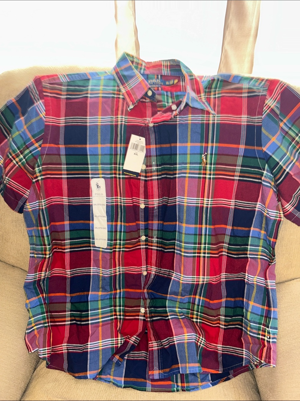 XXL Polo by Ralph Lauren Red & Blue Multi Plaid Short-Sleeve Button-Down Shirt